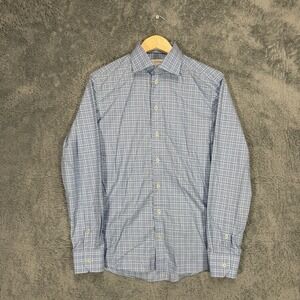 Eton Dress Shirt Mens 15.5 Slim Fit Blue Plaid 100% Cotton Twill